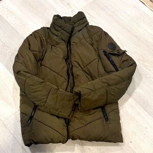 DKNY Olive Outerwear with Zipper Accents